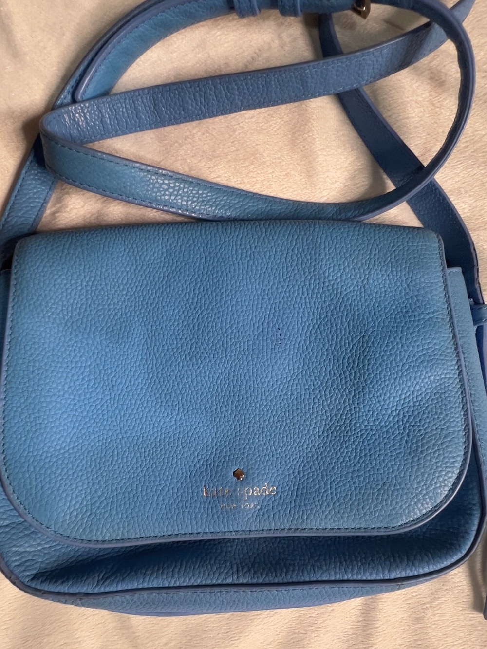kate spade Blue Pebbled Leather Crossbody Flap Bag